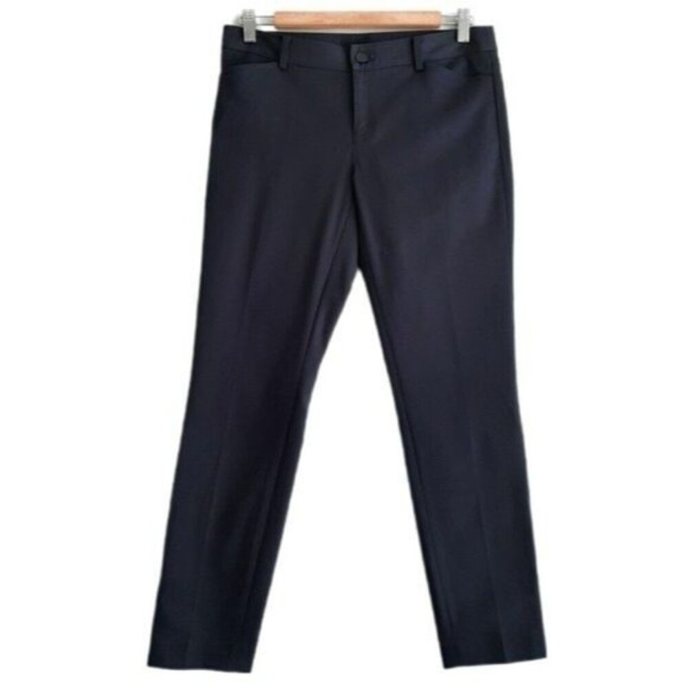 CLUB MONACO Slim Crop Pants Faux Leather Back Pocket Trim Navy Sz 4